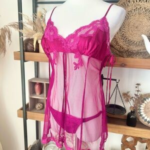 Victoria’s Secret 2003 y2k size medium silk purple pink lingerie slip panty set